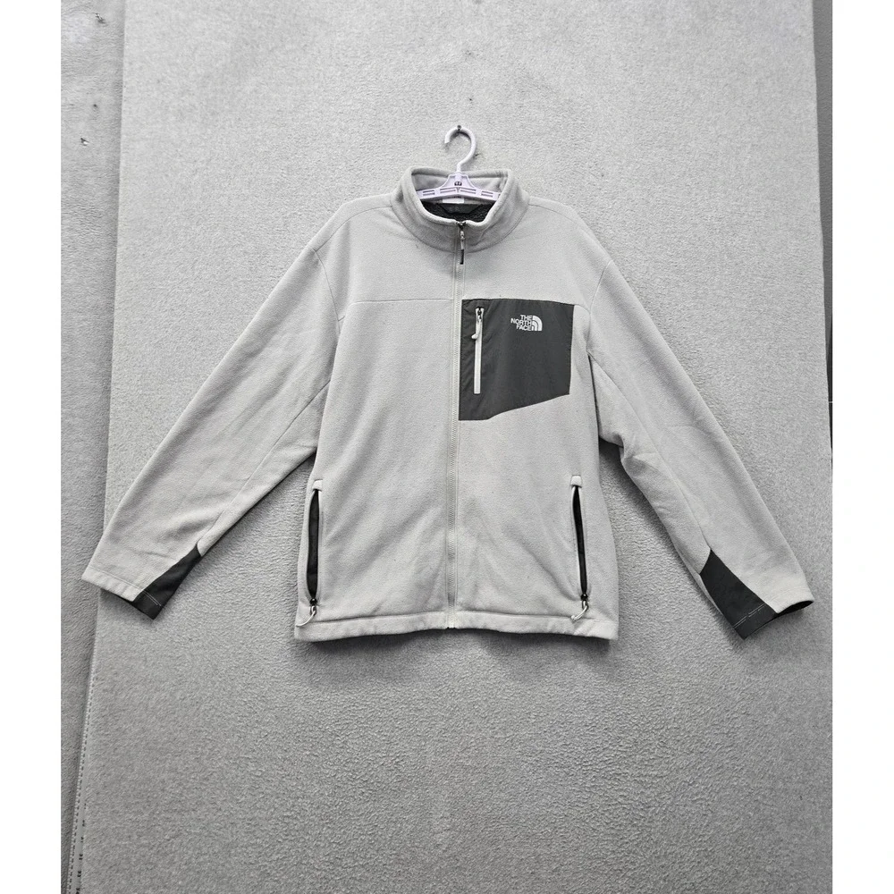 The North Face Men Jacket XL Gray Colorblock Fleece Logo Zipped Pockets Casual